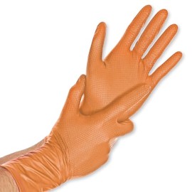 FRANZ MENSCH Hygostar Power Grip Long Nitrile Gloves, Powder-Free, Orange, 11/XXL, Length: 30 cm, Box of 500