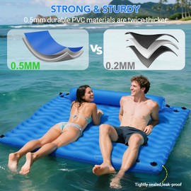Inflatable Tanning Pool Lounger Float, Pool Float Mat for Adults with Non-Slip Wave Pattern and Headrest, Inflatable Float Mat for Swimming Pool Beach Lake for Summer Water Party