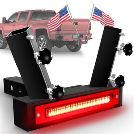VKU Flag Pole Hitch Mount with Light 108 LED Lighting(6 Mode) Dual Flag Pole Holder Universal for 2 inch Receiver Fits Truck Jeep SUV RV Trailer Pickup Camper for Thickened and Upgrade Square Version