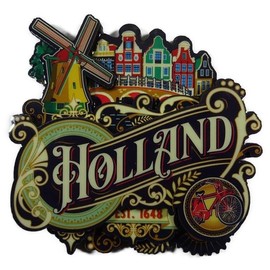 Souvenir Magnet Holland 9 x 9 x 1 cm Windmill Canal Bicycle Decoration GMTX 12092