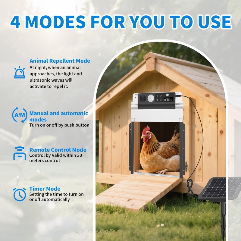 Automatic Chicken Coop Door, Solar Powered Roll-Up Chicken Door with