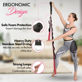 Yoga Strap with Loops and Door Anchor – Stretching Straps for Flexibility Training - Door Flexibility Trainer for All Levels – Yoga Bands for Stretching