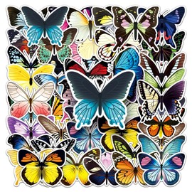 50pcs Butterfly Stickers Pack, Colorful Lovely Waterproof Stickers for Laptop, Scrapbook, Window, ATMBD Vinyl Butterfly Sticker for Water Bottle, Envelope, Gift for Kids,Teens, Adults