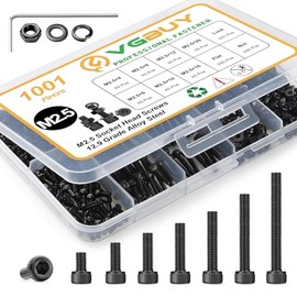 1001Pcs M2.5 Screws Kit,Black M2.5 Screws (7 Sizes 4-20mm),Hex Socket Head Cap Small Metric Bolts Nuts Assortment,12.9 Grade Alloy Steel,Black Oxide, 4/6/8/10/12/16/20mm