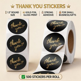 Thank You Stickers 500 Pack 1.5 Inch Round Thank You Stickers Roll, Thank You Labels for Small Business,Ideal for Packaging,Customers,Handmade Goods,Durable Easy Peel