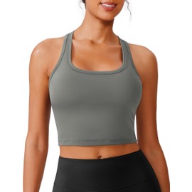 PINSPARK Women's Sports Bra Without Underwire Padded Bustier with Removable Cups Racerback Push Up Sports Bra Breathable Bralette Seamless Crop Tops Jogging Yoga Fitness, gray, XS