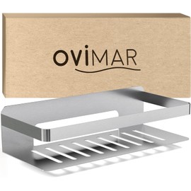 ovimar Duschkorb Christianso | rechteckig | silber | Edelstahl | ohne Bohren | zum Kleben | Duschablage | platzsparende Befestigung | für Badewanne oder Dusche | Aufbewahrung von Duschgel…