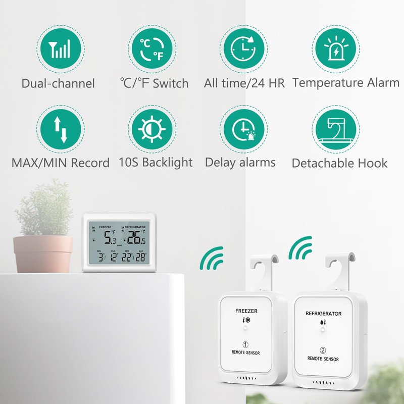 ORIA Digital Refrigerator Thermometer, Fridge Freezer Thermometer with 2 Sensors,