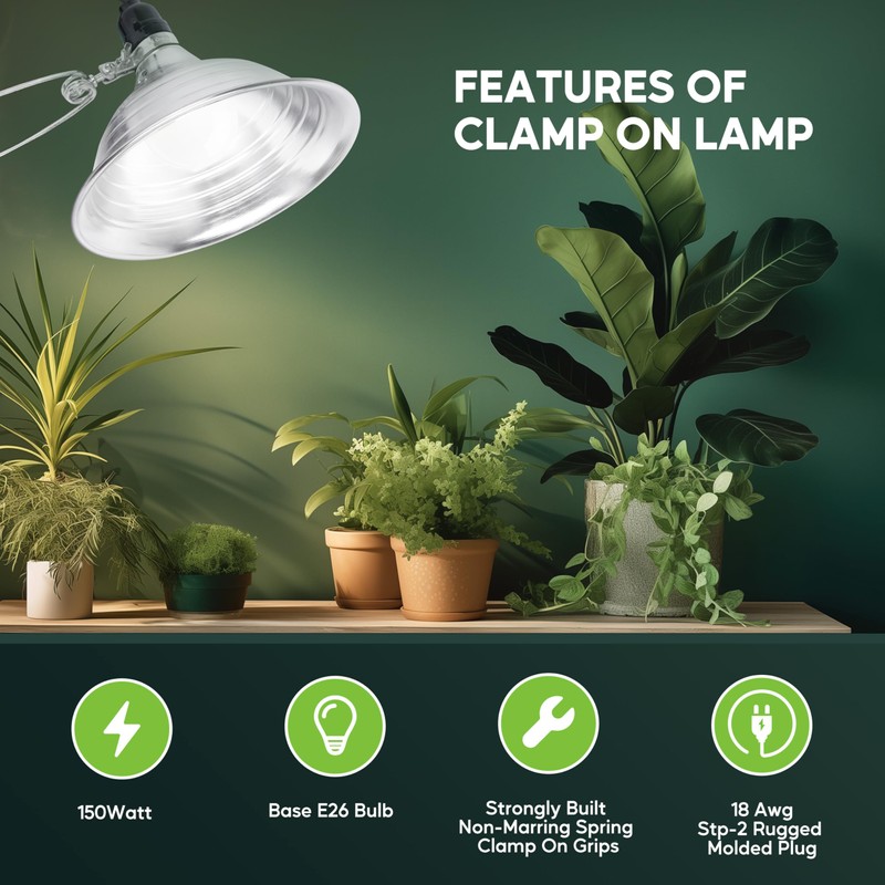 Healsmart 8.5" Clamp Light Socket, 150-Watt Maximum with 6 Feet