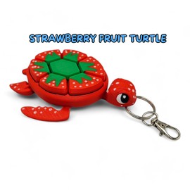 Turtle Fidget Clickers - Fruit Series Desktop and Keychains - Sensory Figures, Mechanical Keys - Autism, ADHD, Stress, Anxiety Relief (Strawberry)