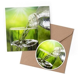 1 x Greeting Card & 10 cm Round Sticker Set - Water Drink Healthy Living Lifestyle - Birthday Thank You Friend Lover Fan Mum Dad Kids #24589