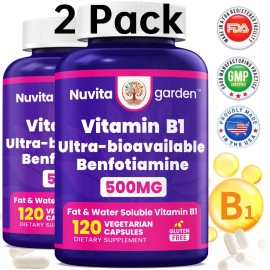 NuvitaGarden Vitamin B1 Extra Strength 500 MG High Potency Non-GMO, 240 Capsules