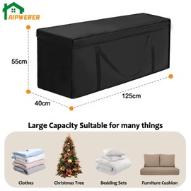 Aipwerer Storage Bag Garden Cushions Waterproof Garden Cushion Storage 600D Oxford Protective Cover Cushion for Storage Upholstery Garden Furniture Christmas Tree (Black, 125 x 40 x 55 cm)