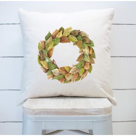 Bonnie Jeans Homestead Prints Farmhouse Throw Pillow - Magnolia Wreath Pillow Cover - Home Decor (White, 20x20)