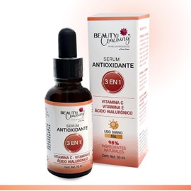 Beauty Coaching - SERUM ANTIOXIDANTE - 3 en 1 - con Vitamina C, E y cido Hialurnico Con Liposomas, Hidratante, Antioxidante, Antiedad, 30 ml.         