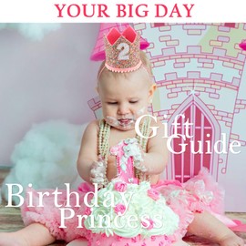 SuPoo Birthday Princess Set - 2nd Birthday Glitter Crown Tiara, Headband, 2 Year Old Sprinkle Party Cap for Girls