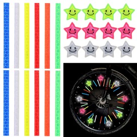 AOUZOVLI Pack of 12 Spoke Reflectors Bicycle Children Spoke Reflectors Bicycle Spoke Reflectors Bicycle Children Plus 12 Pieces Reflective Five-Pointed Stars
