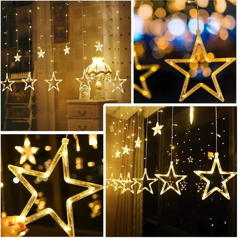Garlocht Star Curtain Lights, 138LED Fairy Lights with 8 Modes