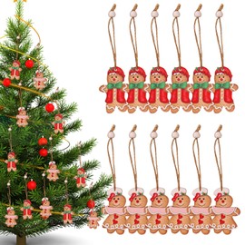 Gingerbread Christmas Ornament,12PCS Wooden Christmas Tree Hanging Pendant,Gingerbread Man Ornaments and Decorations for Xmas Holiday Party Supplies (B Pattern)