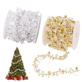 CHGCRAFT 2 Rolls 2 Colors Christmas Tree Bead Decoration Plastic Diamond Beaded Trim Garland Twist Bead String for Wedding Christmas Party Decoration