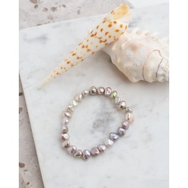 Secret & You Keshi Natural Freshwater Barocca Cultured Pearls Women's Bracelet Natural Colour - 18 cm Elastic Bracelet, Nylon bead, Pearl