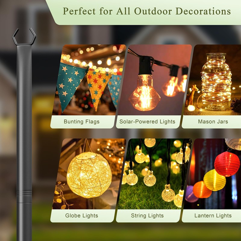 Jusgym String Light Poles for Outside, 10ft Adjustable Metal Poles