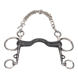 Jiawu Broca Mullen Pelham de Goma, Rodillo para la Boca para Masticar Caballos, Broca para Boca de Caballo a Prueba de Herrumbre, de Acero Inoxidable, con Cadena, Pulido a Mano