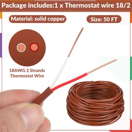Buryeah Thermostat Wire Bell Wire Solid Copper Cable 18 Gauge ETL, Power Circuit Cable Moisture, Heat and UV Resistant for Low Voltage Applications Use(18/2,50 ft)