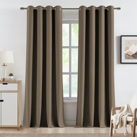 Vision Home Brown Linen Full Blackout Curtains Grommet Total Room Darkening Window Curtains 108 inches Long for Bedroom Living Room Energy Efficient Thermal Insulated Rustic Drapes 2 Panels 58"Wx108"L