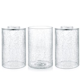 Skelang Crackle Lip-less Glass Lamp Shade, Cylindrical Light Cover with Fitter Opening, Replacement for Chandelier, Pendant, Bathroom Vanity Light, 3 Pcs