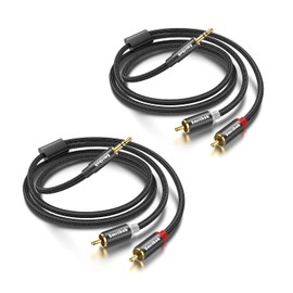 Smithok 2 Pack 3.5mm to RCA Cable,Gold Plated,Nylon Braided 1/8 Male to Male Stereo Aux Cord [Left/Right] Y Splitter Adapter for Tablets, Speakers, Smartphones, MP3, HDTV –Black (3.3Ft/1m)