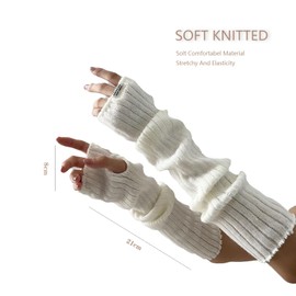 FloralGrace 1 Pair Y2K Arm Warmers Winter Knitted Gloves Fine Knit Hand Warmer Long Fingerless Gloves Knitting Hand Warmers Plus Warmer Women (White), White
