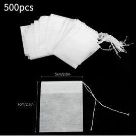 Bolsitas de Té, 500 Bolsas de Té Vacías para Suelto con Cordón, 5 * 7cm olsitas de Suelto, Café, Hierbas de Lavanda, Sazonador de Especias DIY Blanco
