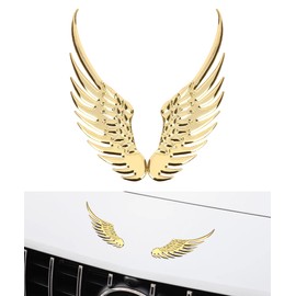Flaconi Car Decoration Sticker, Metal Car Sticker, 3D Angel Wings Gel Car Decoration Sticker, 3D Car Sticker, Car Styling Fashion Metal Sticker Accessories, Suitable for Cars, Trucks (Gold)