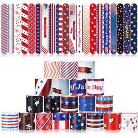 Sotiff 100 Pcs 4th of July Slap Bracelets Independence Day Slap Bracelets Bulk Patriotic Party Favors Supplies Snap Bangle for Gifts Fourth of July Accessories