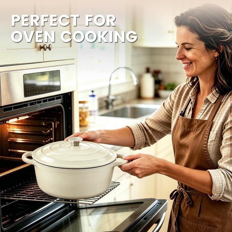 5 Qt Enameled Cast Iron Dutch Oven with Lid, Cream