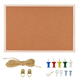 Pin Board Cork Board 30 x 20 cm, Cork Wall Notice Board with Accessories, Vision Board for Office and Home, Includes Pens and Hanging, Ideal for Pin Board, Children's Room and Kitchen