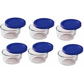 Pyrex 7202 1-Cup Glass Bowl & 7202-PC Cadet Blue Lid (6-Pack) - Made in USA