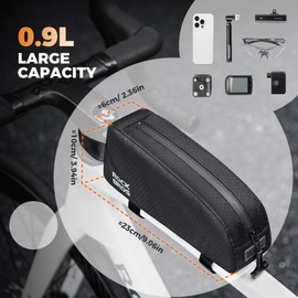 ROCKBROS Bike Frame Bag Waterproof Bicycle Top Tube Bag 0.9 L Narrow Cycle Bag for Frame Storage Bag for Cycling, E-Bike, Gravel Bag, Road Bike, MTB Accessories, Black