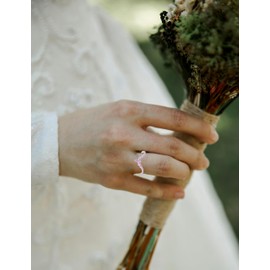 STARCHENIE Wedding Band for Women 925 Sterling Silver Eternity Stackable Rings Pink Tourmaline Marquise & Round Cut CZ V Shape Stacking Engagement Ring Size 7