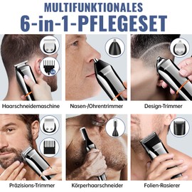 PRITECH Bartschneider, Elektrischer Haarschneider Herren, kabelloser Nasenhaartrimmer Präzisionstrimmer wasserdicht IPX6 Wiederaufladbare LED-Leistungsanzeige 6-in-1-Kit Trimmer Rasierer