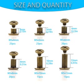 Chicago Screws for Leather,SpzcdZa 6 Sizes Screw Rivets Silver Chicago Binding Screws for DIY Repair Leather Craft Belt Bag Shoes Purse Bookbinding (M5x4,5,6,8,10,12mm) (Bronze)