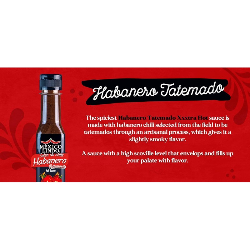 Mexico Lindo Habanero Tatemado Xxxtra Hot Sauce Display, 5 fl