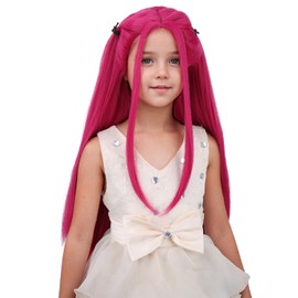 Hot Pink Wig for Kids Long Straight Pink Wig Child Megata Wigs Girls Neon Pink Synthetic Wigs