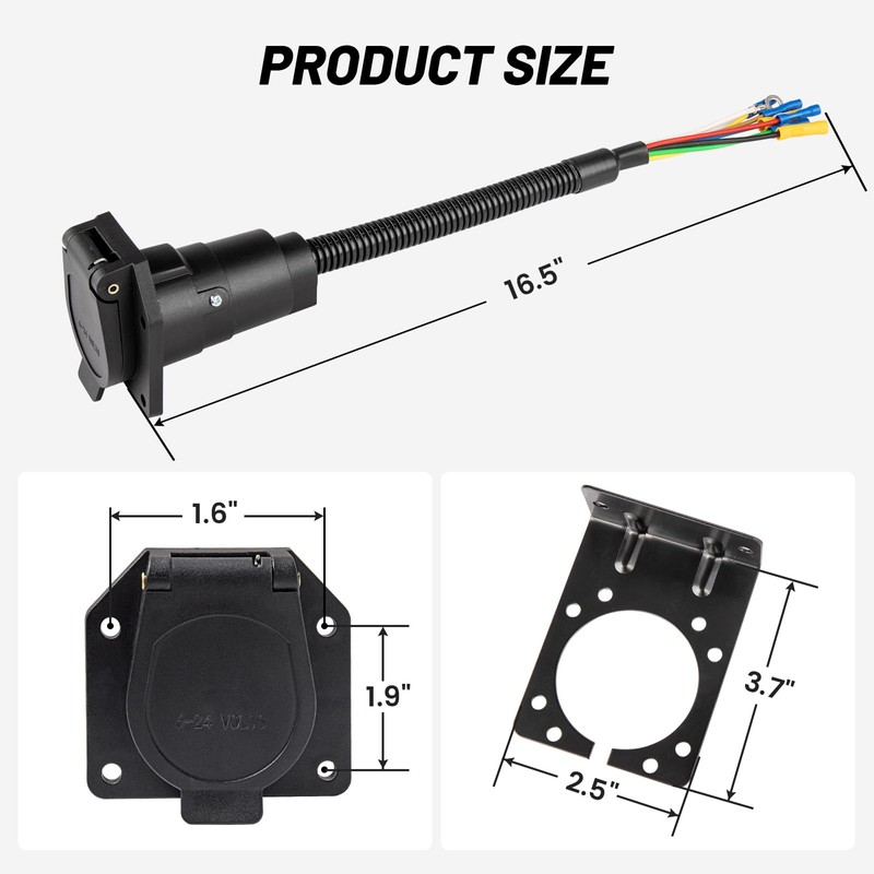MECMO 7 Way RV Trailer Light Connector Socket 7 Pin