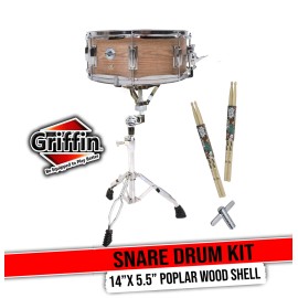 Griffin Wood Snare Drum with Stand GRIFFIN - Drumming Set Maple Sticks Practice Package
