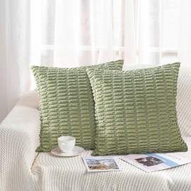 Pack of 2 Sage Green Cushion Covers, Boho Cushion Covers 45 X 45 With Invisible Zipper Light Green Cushion Covers Corduroy Pillowcases for Sofa
