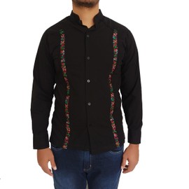 Mexican Shirts for Men Traditional Men's Guayabera Cinco De Mayo Shirt Button Down Shirt Fiesta (US, Alpha, Medium, Large, Regular, Regular, Black & Colors)