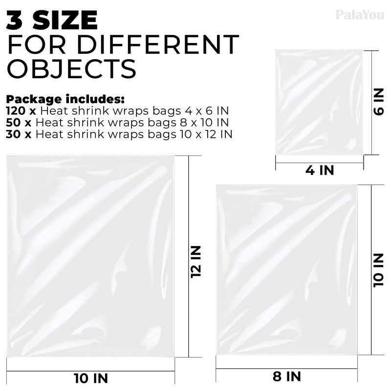 200Pcs Shrink Wrap Bags - Clear PVC Heat Shrink Wrap