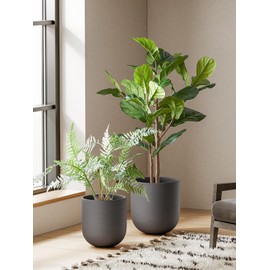 LE TAUCI 12 Inch Pots for Plants, Ceramic Large Planters for Indoor Plants, Indoor Plant Pots for Home Garden Patio Office, Big Planter Pots with Drainage Hole and Rubber Plug, Charcoal Gray